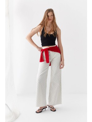 MARKALİSTE Wide Leg Puantiyeli Pantolon Beyaz
