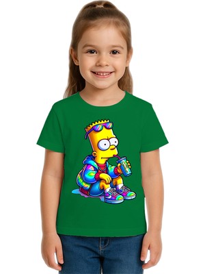 Sedirli Unisex Sımpsons Baskılı Çocuk Tişört Pamuklu Penye Kumaş