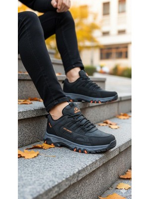 Homiro Erkek Su Geçirmez Ortopedik Outdoor Ayakkabı - Siyah Oranj