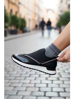 Enoch Kadın Taş Işlemeli Çapraz Şeritli ve Parlak Panelli Spor Ayakkabı