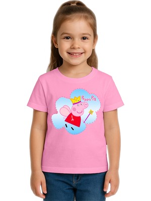 Sedirli Unisex Peppa Pig Baskılı Çocuk Tişört Pamuklu Penye Kumaş