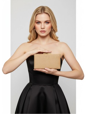 Biçanta Nude Altın Lüks Süet Zincir Saplı Kadın Abiye Çanta Düğün Nişan Mezuniyet