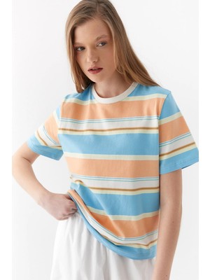 MARKALİSTE Çizgili Pamuk T-Shirt Mavi
