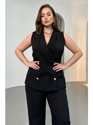 Zishan Fashion Blazer Yelek Pantolon Ikili Takım - Büyük Beden Likralı Şık Takım 030