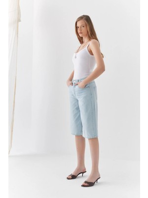 MARKALİSTE Yüksek Bel Bermuda Şort Açık Mavi