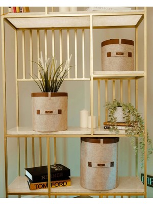 tp Buğz Deri Şeritli Yuvarlak Çok Amaçlı Düzenleyici Organizer Kutu Keçe Sepet (3'lü Set)