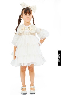 Bohçalı Fırfırlı Yuvarlak Yakalı Kemerli 2li Kız Çocuk Elbise 3-7 Yaş 6575