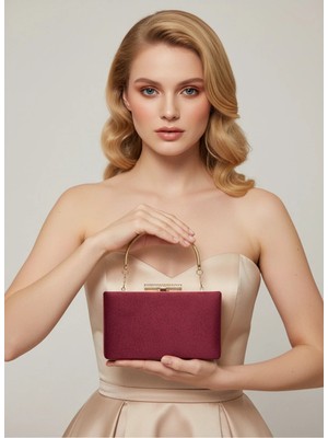 Biçanta Bordo Altın Lüks Süet Zincir Saplı Kadın Abiye Çanta Düğün Nişan Mezuniyet