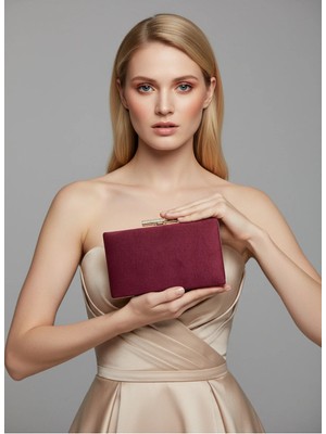 Biçanta Bordo Altın Lüks Süet Zincir Saplı Kadın Abiye Çanta Düğün Nişan Mezuniyet