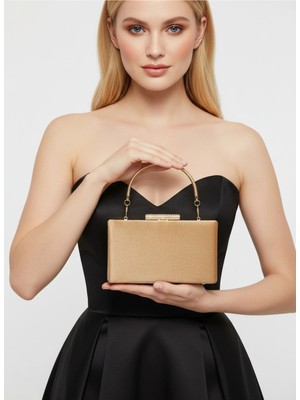 Biçanta Nude Altın Lüks Süet Zincir Saplı Kadın Abiye Çanta Düğün Nişan Mezuniyet