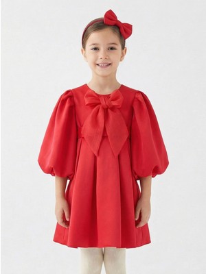 Bohçalı Büzgülü Kollu Katlanmış 2li Kız Çocuk Elbise 4-12 Yaş 6653