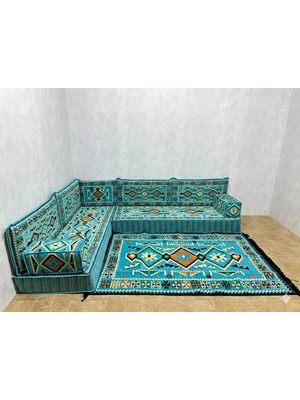 Coton Şark Köşesi Anadolu Desenli Minder Takımı Konsept Turkuaz 10 Parça