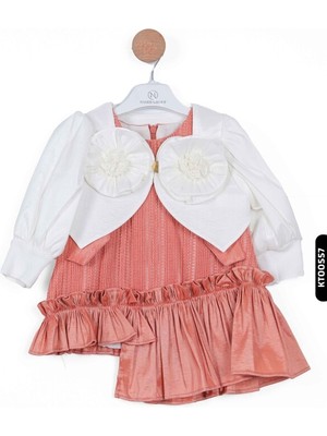 NASR GRUB Balon Kollu Bohçalı Ajurlu Fırfırlı 2li Kız Çocuk Elbise 9-24 Ay 1507