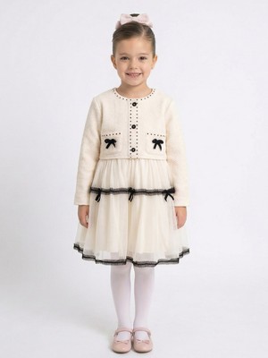 Lanova Kids Siyah Fiyonk ve Şerit Detaylı Tüllü Prenses Model Çocuk Elbise 3-7 Yaş 4427