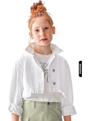 Nk Kids Düğmeli Polo Yakalı Sahte Çift Cepli Düz Renk Kız Çocuk Ceket 8-14 Yaş 36704