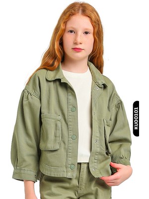 Escabel Sivri Yakalı Çift Cepli Çıt Çıt Kaplamalı Kız Çocuk Gömlek 5-14 Yaş 24216