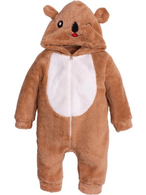 Chicsy Baby Kışlık Tatlı Peluş Kapüşonlu Ayıcık Nakışlı Bebek Çocuk Welsoft Tulum