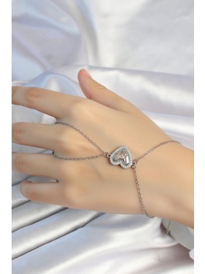 Jade'm Gold Jadem Gold 316L Çelik Zincirli Gümüş Renk Kalp Figürlü Zirkon Taşlı Şahmeran