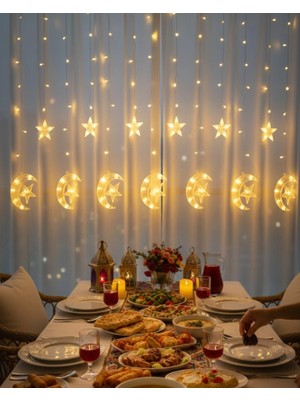 tp Buğz Sıcak Beyaz Ay Yıldız Işık Zinciri Parti Düğün Ramazan Dekoru