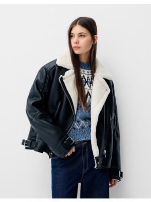 Allbucks Bershka, Içi Suni Yünlü Biker Ceket Mont ABBRS3781