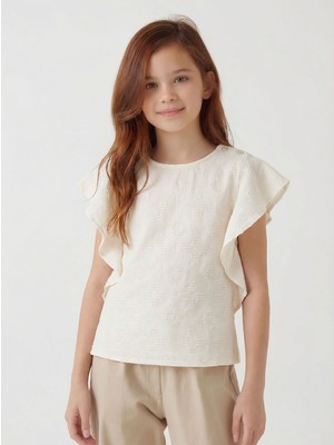 Nk Kids Melek Kollu O Yakalı Arka Düğmeli Ajurlu Kız Çocuk Bluz 8-14 Yaş 36361