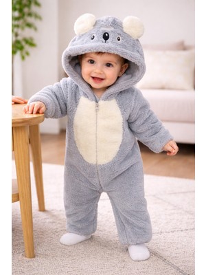 Chicsy Baby Kışlık Tatlı Bebek Peluş Astronot Tulum Kapüşonlu Ayıcık Desenli, Fermuarlı, Yumuşak Kışlık Tulum