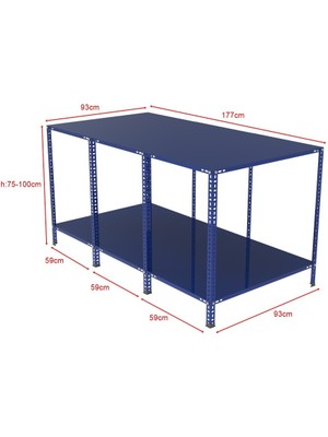 Rafburada 2 Katlı Renkli Paketleme Masası - Atölye, Depo, Hobi Çalışma Masası - Mavi - Mavi-177x93 cm-75 cm