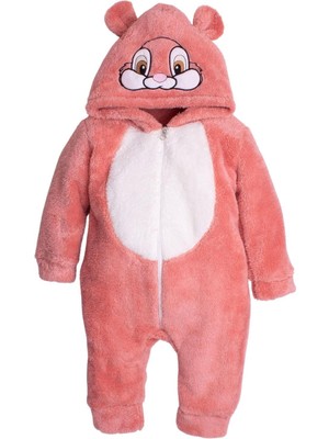 Chicsy Baby Kışlık Tatlı Peluş Kapüşonlu Tavşan Nakışlı Bebek Çocuk Welsoft Tulum