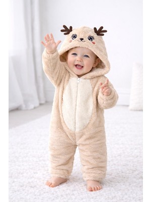 Chicsy Baby Tatlı Kapüşonlu Geyik Figürlü Peluş Bebek Tulum