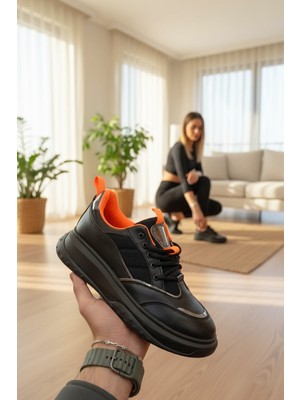 Enoch Kadın Siyah Turuncu Yüksek Platform Tabanlı ve Teknik Saya Ayakkabı