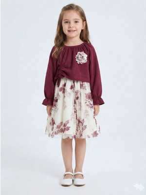 Lanova Kids Bağcık Detaylı Beli ve Kolu Büzgülü Kız Çocuk Elbise 4-8 Yaş 4418