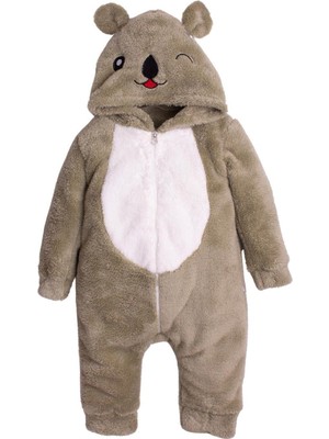 Chicsy Baby Kışlık Tatlı Peluş Kapüşonlu Ayıcık Nakışlı Bebek Çocuk Welsoft Tulum