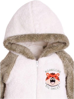 Chicsy Baby Kışlık Tatlı Peluş Pamuklu Kaplan Nakışlı Kapüşonlu Welsoft Tulum