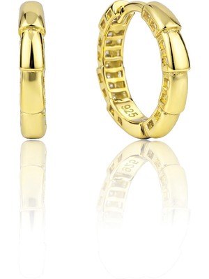 Söğütlü Silver 925 Ayar Gümüş Küpe Üzeri Altın Kaplama Segment Modern Halka Küpe SGTL13190GOLD