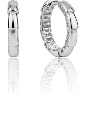 Söğütlü Silver 925 Ayar Gümüş Küpe Üzeri Rodyumlu Segment Modern Halka Küpe SGTL13190RODAJ