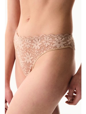Penti Bej Lace Dantel Tanga Külot