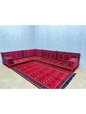 Coton Şark Köşesi Lüks Minder Takımı Kırmızı 10 Parça
