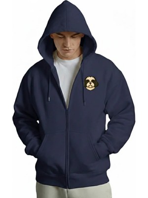 Muhtar Store Erkek Shih Tzu Baskılı Oversize Fermuarlı Hoodie