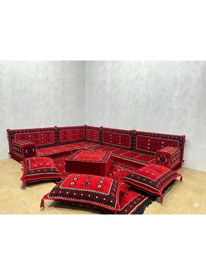 Coton Şark Köşesi Otantik Desenli Minder Takımı Kırmızı 14 Parça