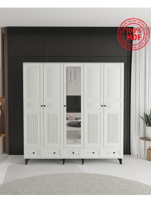 T&B NİL 5 KAPAKLI ÇEKMECELİ GARDIROP - TAMAMI MDF