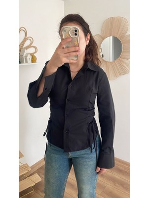 Nihanello Butik Bağcıklı Siyah Gömlek