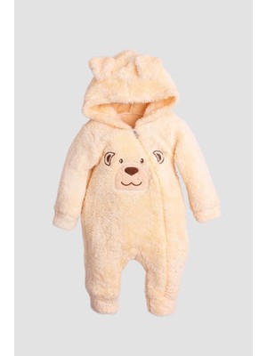 Chicsy Baby Kışlık Tatlı Peluş Ayıcık Nakışlı Welsoft Tulum