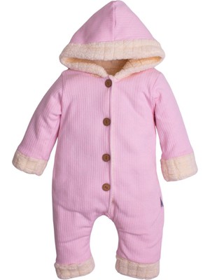 Chicsy Baby Kışlık Tatlı Peluş Pamuklu Düğmeli Kapüşonlu Bebek Çocuk Welsoft Tulum