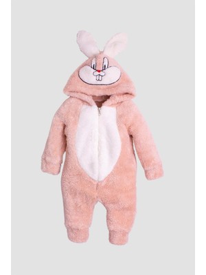 Chicsy Baby Kışlıktatlı Peluş Tavşan Nakışlı Kapüşonlu Welsoft  Tulum