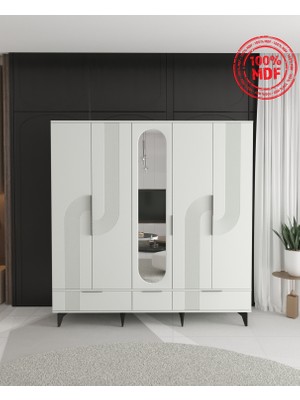 T&B EKİN 5 KAPAKLI ÇEKMECELİ GARDIROP - TAMAMI MDF
