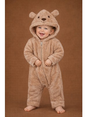 Chicsy Baby Kışlık Tatlı Ayıcık Figürlü Kapüşonlu Peluş Bebek Tulum