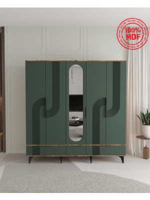 T&B EKİN 5 KAPAKLI ÇEKMECELİ GARDIROP - TAMAMI MDF