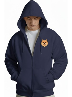 Muhtar Store Erkek Pomeranian Baskılı Oversize Fermuarlı Hoodie