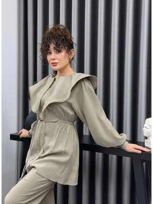 Cardella Liora Yazlık Tnsl Kumaş Fermuar Detaylı Gömlek Pantolon Takım – Modern Tesettür Uyumlu Alt Üst Takım