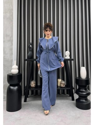 Cardella Liora Yazlık Tnsl Kumaş Fermuar Detaylı Gömlek Pantolon Takım – Modern Tesettür Uyumlu Alt Üst Takım